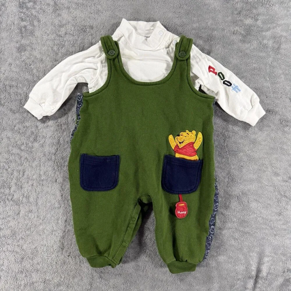 VTG 90s Y2K Disney Winnie the Pooh Honey Turtleneck Overall Romper 100 Acre Wood